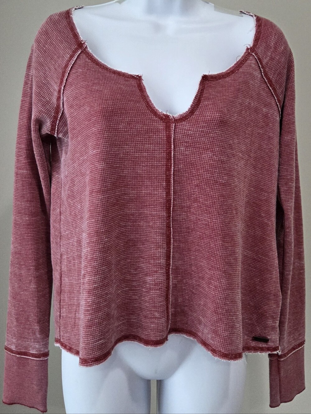 Roxy Dusty Rose Waffle-Knit Notch-Neck Sweatshirt Sz.S